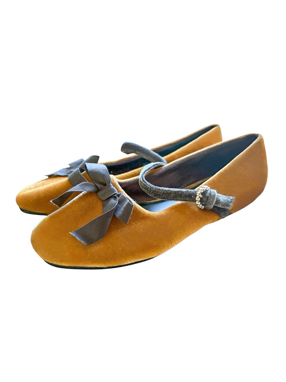 Zara Crushed Velvet Ballet Flats w Embellished Buckle